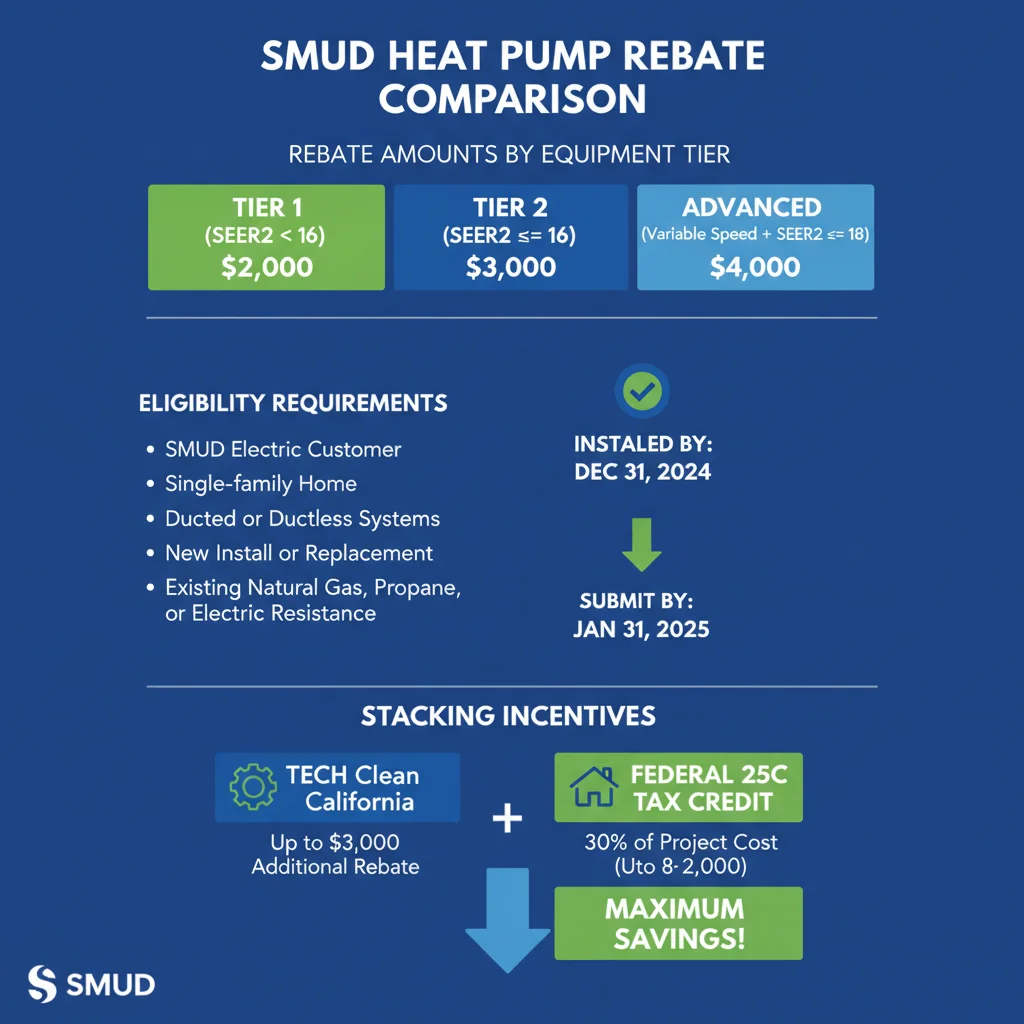SMUD heat pump rebate program Sacramento - infographic